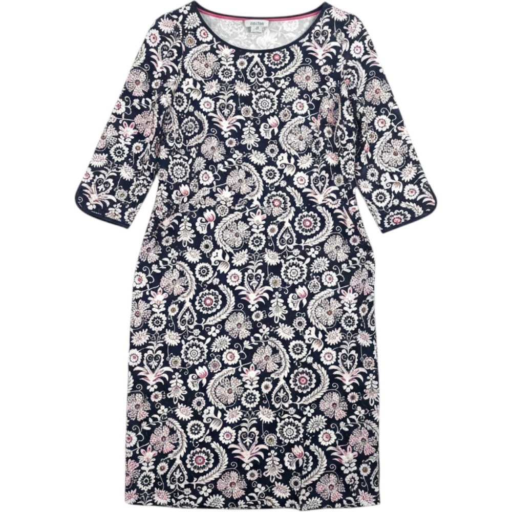 Boden Jersey Dress sz 10 Navy Floral Paisley 3/4 Sleeve Pockets retro